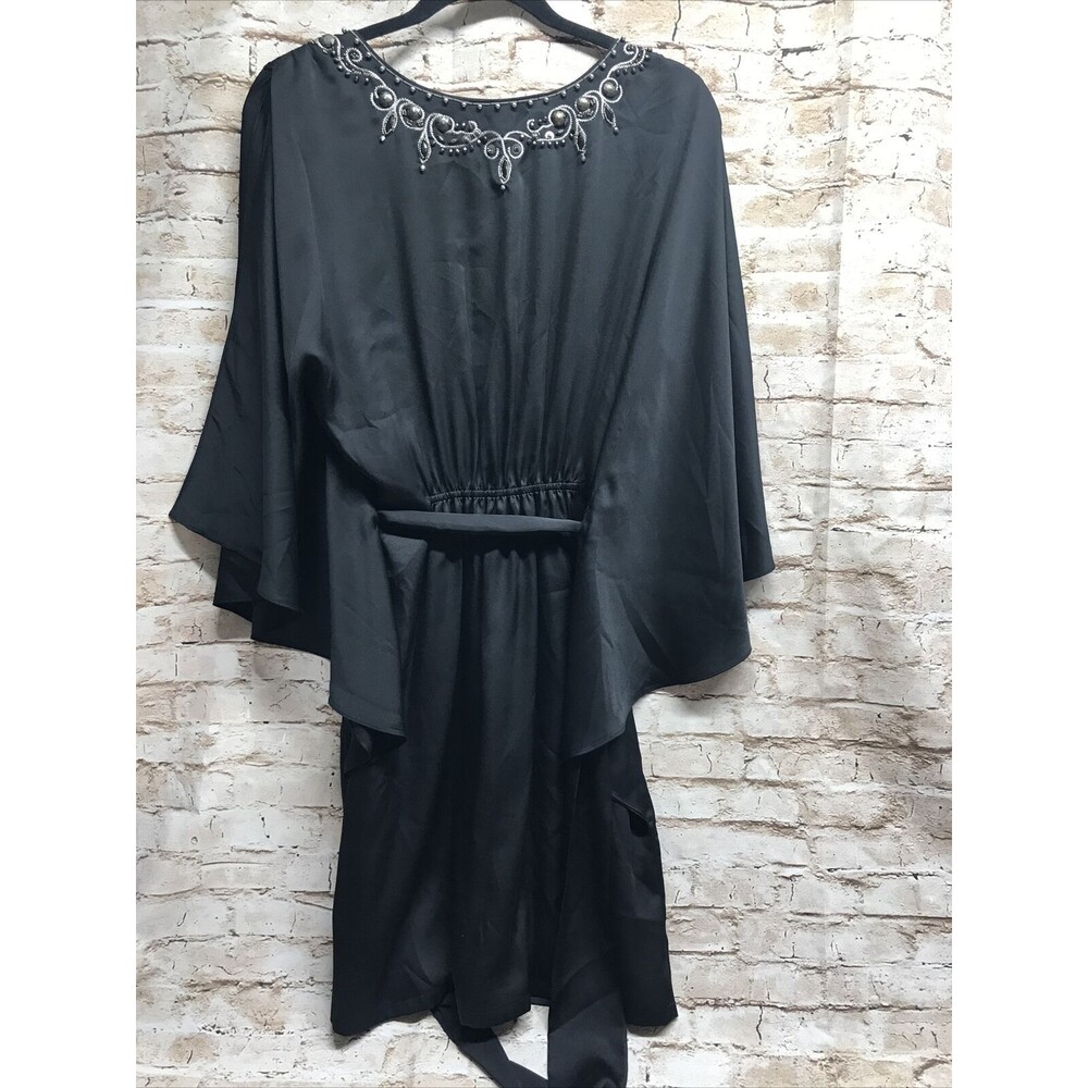 White House Black Market Blouse Size M Embellished Cold Shoulder Black Kaftan - Picture 2 of 9